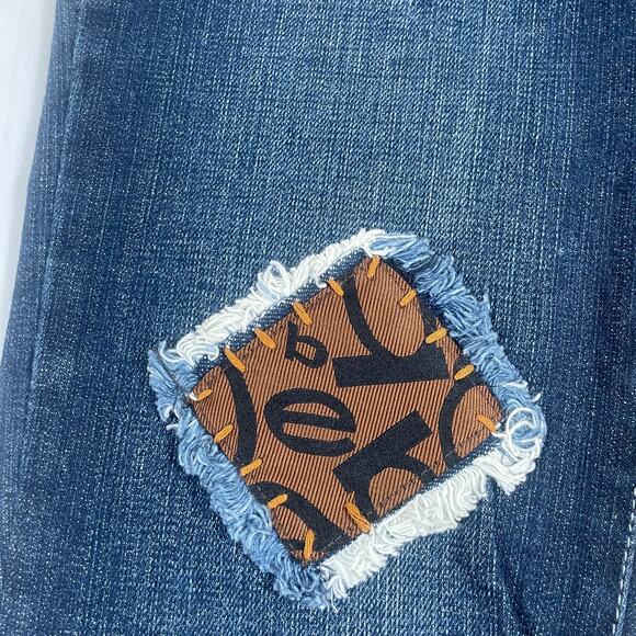 Vintage Bebe Y2k Low Rise Size 31 Flare Jeans Patchwork Rhinestone Distressed - Picture 4 of 16